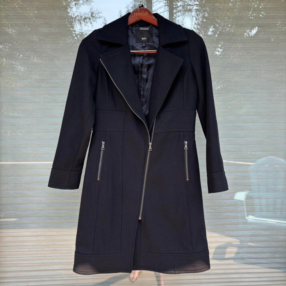 Black Missoni wool blend trench coat with zipper detail